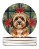 Sable Havanese Christmas PoinsettIas Large Sandstone Coasters Pack of 4 Absorbent Round Coasters Decor Gifts for Men or Women, 4 in, Multicolor