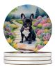 French Bulldog Spring Path Large Sandstone Coasters Pack of 4 Absorbent Round Coasters Decor Gifts for Men or Women, 4 in, Multicolor