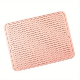 1pc Silicone Dish Drying Mat For Multiple Usage; Anti-slip Soft Silicone Coaster With Water Collector Heat-resistant Square Table Placemat For Ho (Color: Apricot Pink)