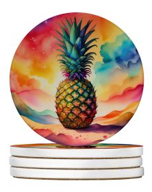 Colorful Pineapple Large Sandstone Coasters Pack of 4 Absorbent Round Coasters Decor Gifts for Men or Women, 4 in, Multicolor (Default: Default)